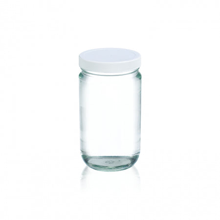 WHEATON® Clear Straight Sided Jar, White Polypropylene Cap, PTFE Foamed Faced Polyethylene Liner, 16 oz