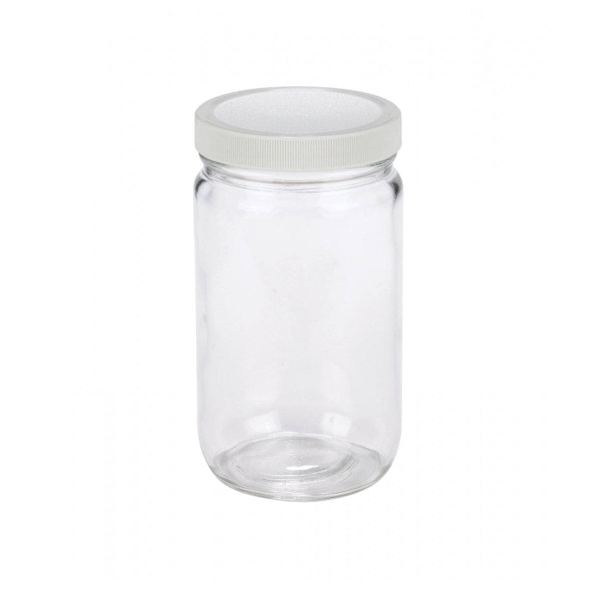 WHEATON® Clear Straight Sided Jar, White Polypropylene Cap, PTFE Foamed Faced Polyethylene Liner, 32 oz