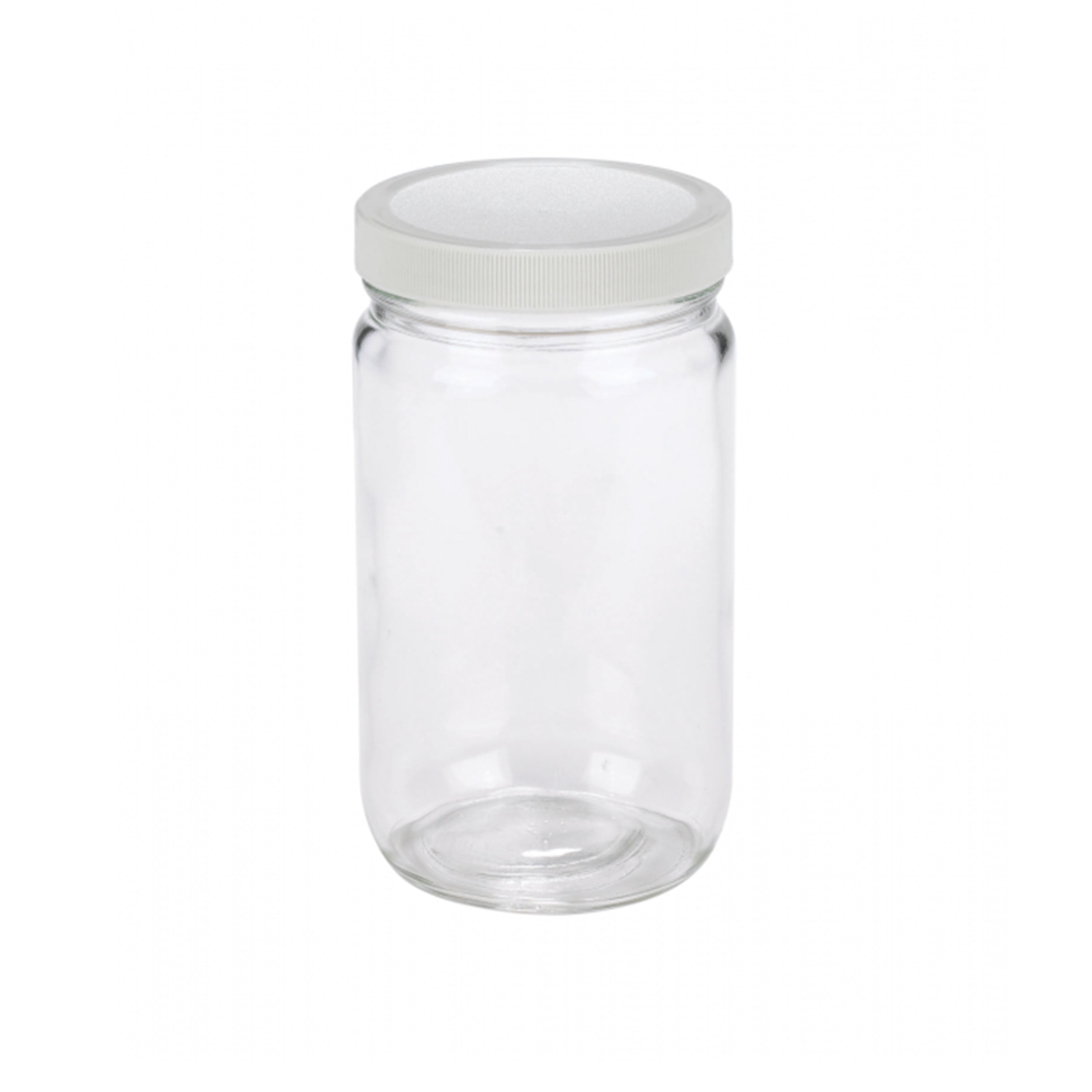 WHEATON® Clear Straight Sided Jar, White Polypropylene Cap, PTFE Foamed Faced Polyethylene Liner, 32 oz