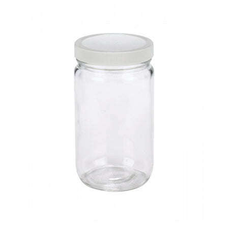 WHEATON® Clear Straight Sided Jar, White Polypropylene Cap, PTFE Foamed Faced Polyethylene Liner, 32 oz
