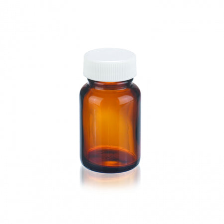 WHEATON® Wide Mouth Type III Amber Packer, 1oz, White Polypropylene, Poly-Vinyl
