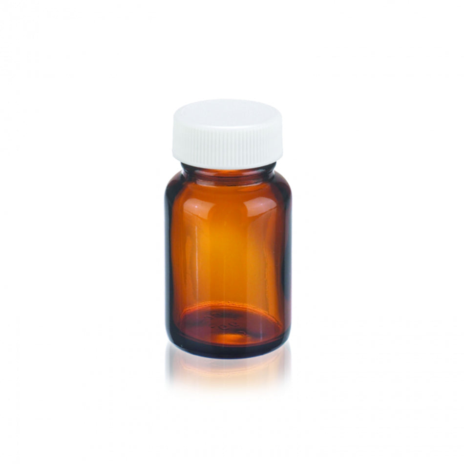 WHEATON® Wide Mouth Type III Amber Packer, 1oz, White Polypropylene, Poly-Vinyl