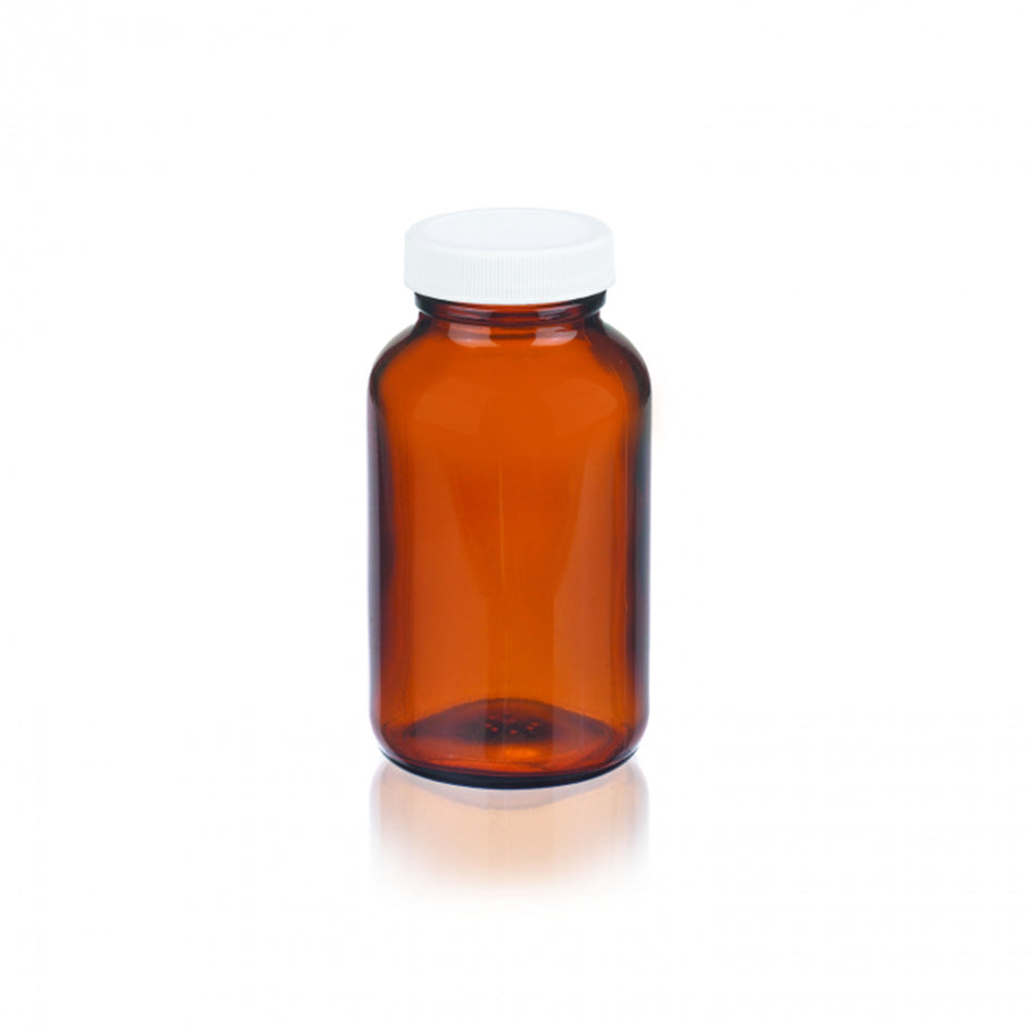 WHEATON® Wide Mouth Type III Amber Packer, 8oz, White Polypropylene, Poly-Vinyl