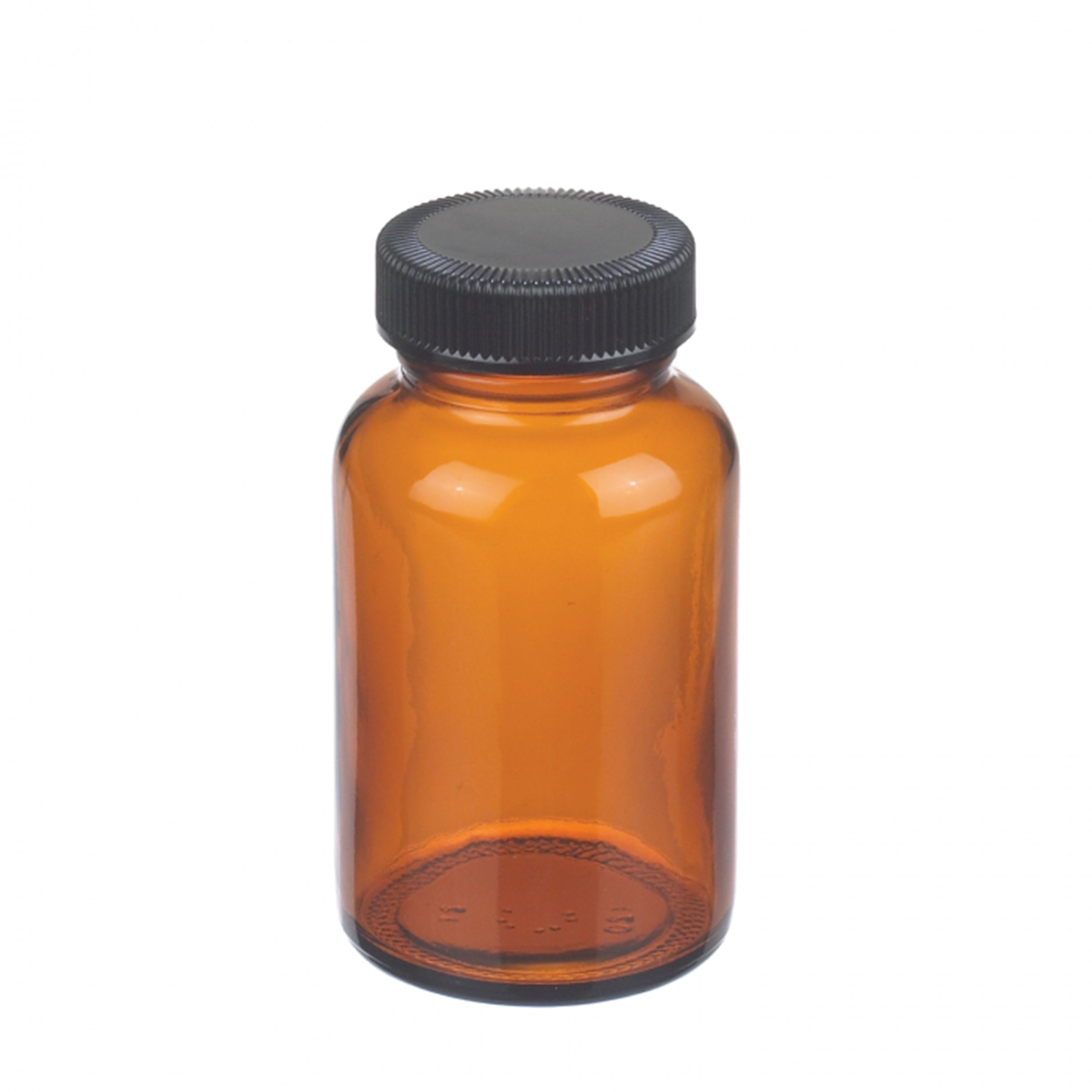 WHEATON® Wide Mouth Type III Amber Packer, 4oz, Black Phenolic, PE Cone