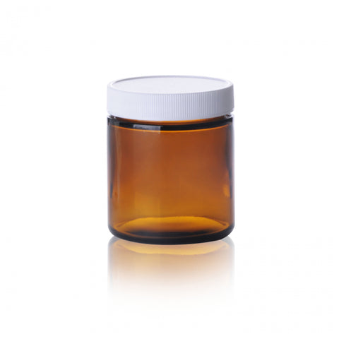 WHEATON® Straight Sided Jar, White Polypropylene, PTFE Faced Foamed Polyethylene Liner, Amber, 4oz