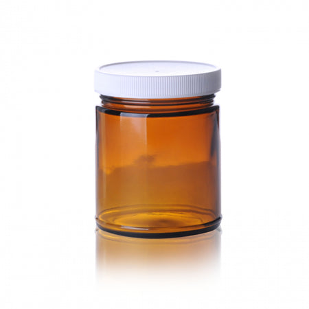 WHEATON® Straight Sided Jar, White Polypropylene, PTFE Faced Foamed Polyethylene Liner, Amber, 8oz