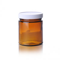 WHEATON® Straight Sided Jar, White Polypropylene, PTFE Faced Foamed Polyethylene Liner, Amber, 8oz