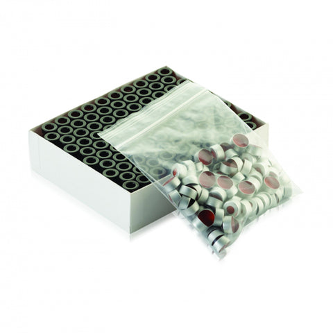 WHEATON® E-Z VIAL® 12 x 32mm Crimp Top Convenience Packs, Amber, PTFE / Red Rubber, Natural