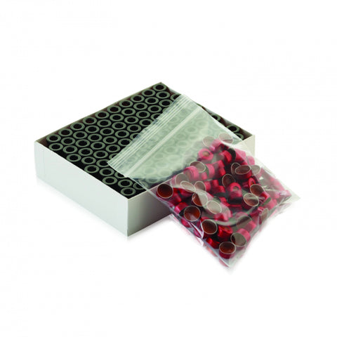 WHEATON® E-Z VIAL® 12 x 32mm Crimp Top Convenience Packs, Amber With Patch, PTFE / Red Rubber, Red