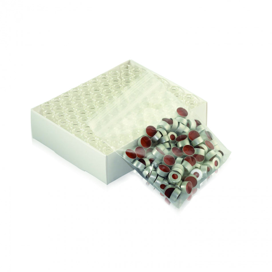 WHEATON® E-Z VIAL® 12 x 32mm Crimp Top Convenience Packs, Clear With Patch, PTFE / Red Rubber, Natural