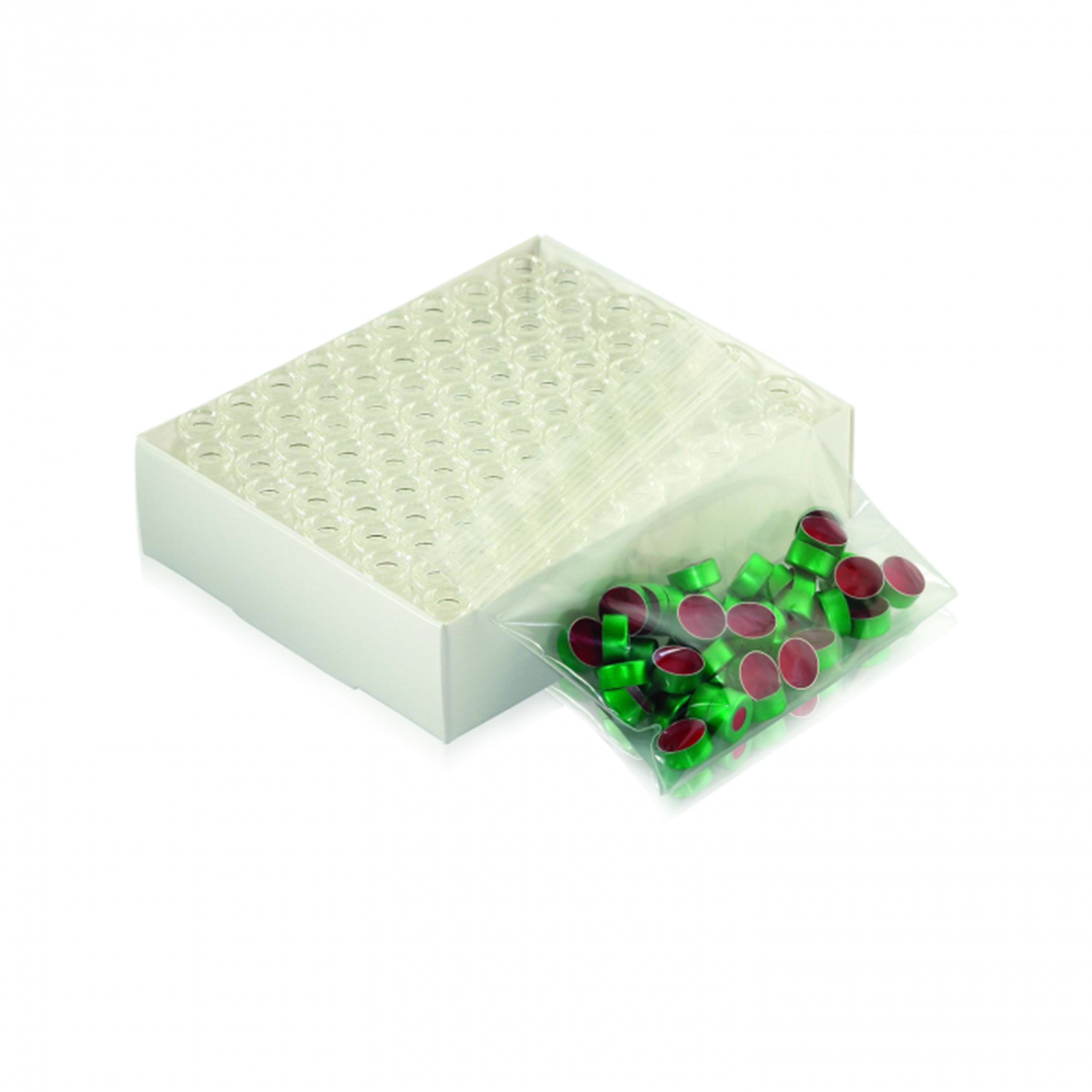 WHEATON® E-Z VIAL® 12 x 32mm Crimp Top Convenience Packs, Clear, PTFE / Red Rubber, Green