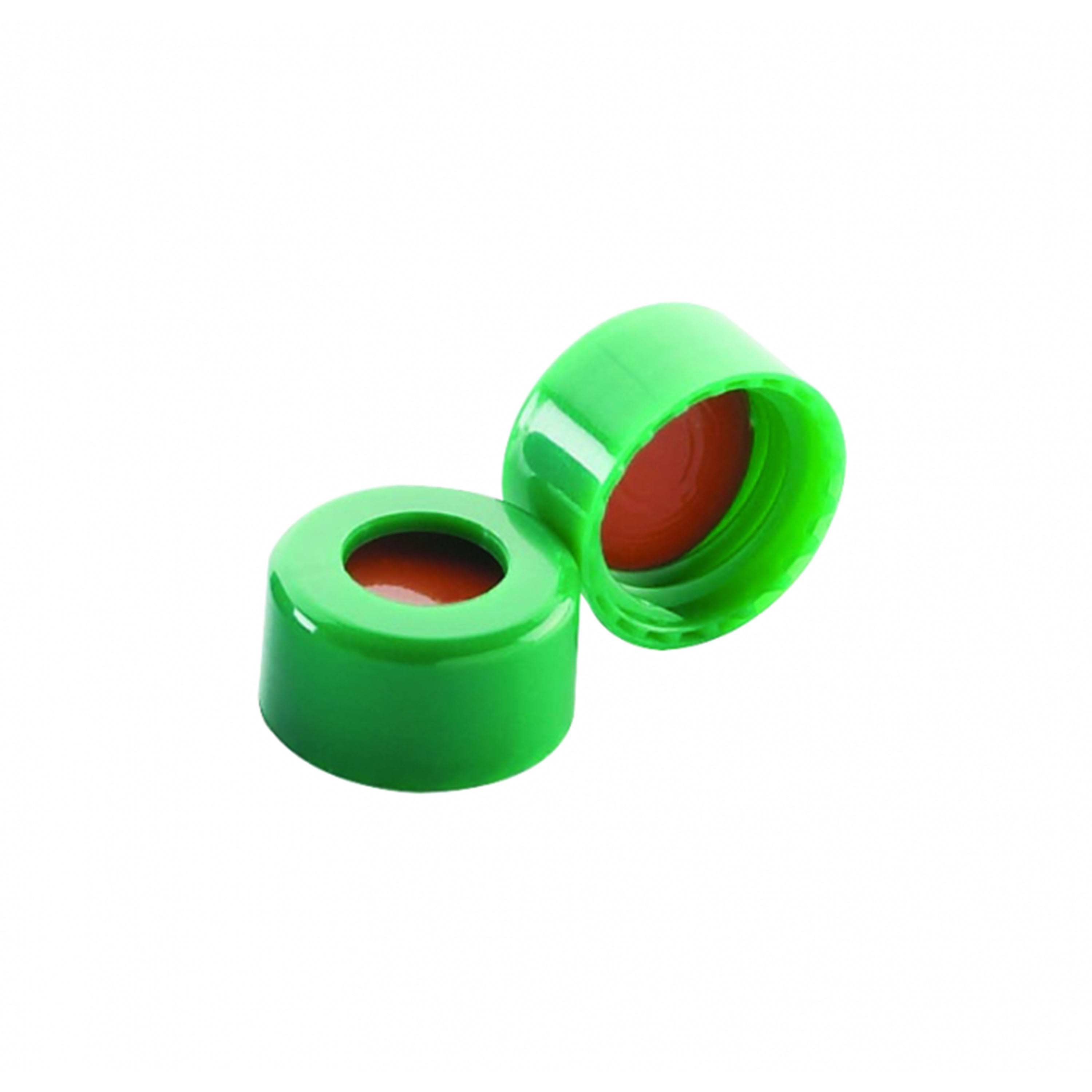 WHEATON® 9 mm ABC Screw Cap, With White PTFE / Red Silicone Liners, Green PP