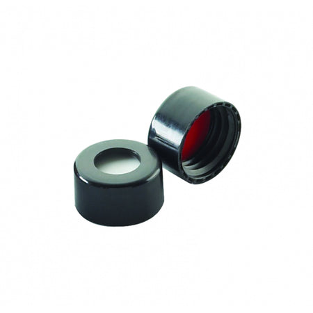 WHEATON® 9 mm ABC Screw Cap, With Red PTFE / White Silicone Liners With Slit, Black PP