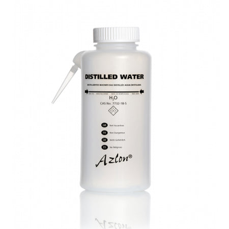 AZLON® Wash Bottle, round integral, multilingual, 500mL Distilled water