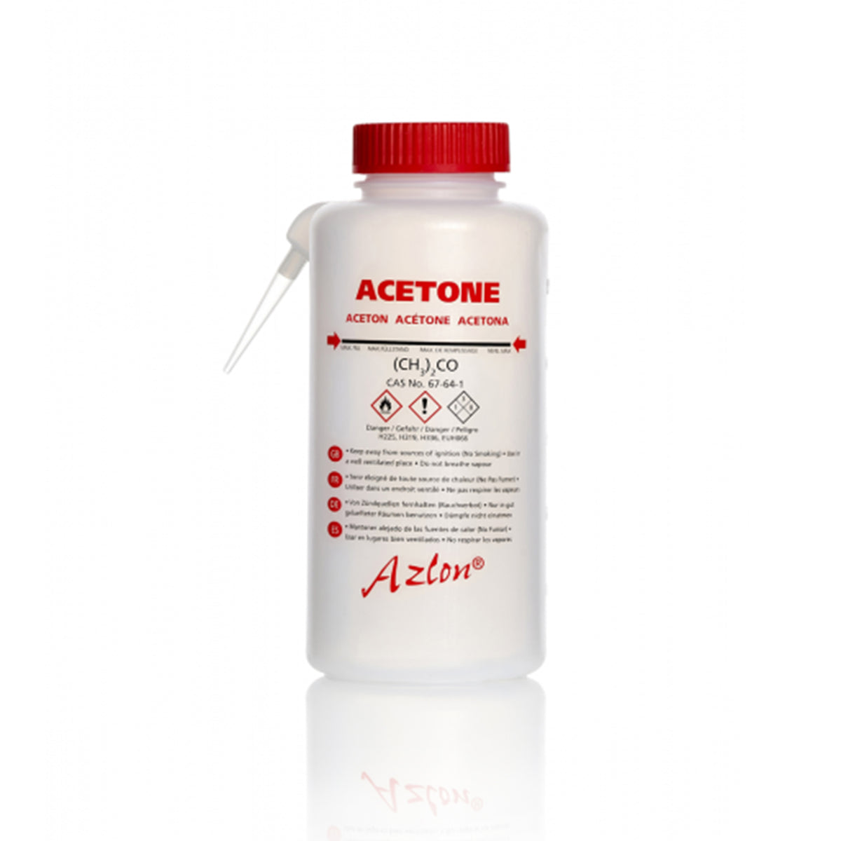 AZLON® Wash Bottle, round integral, multilingual, 500mL Acetone