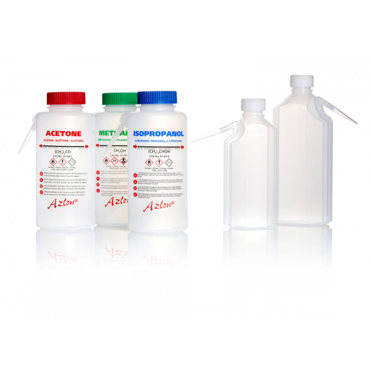 AZLON® Wash Bottle, round integral, multilingual, vented