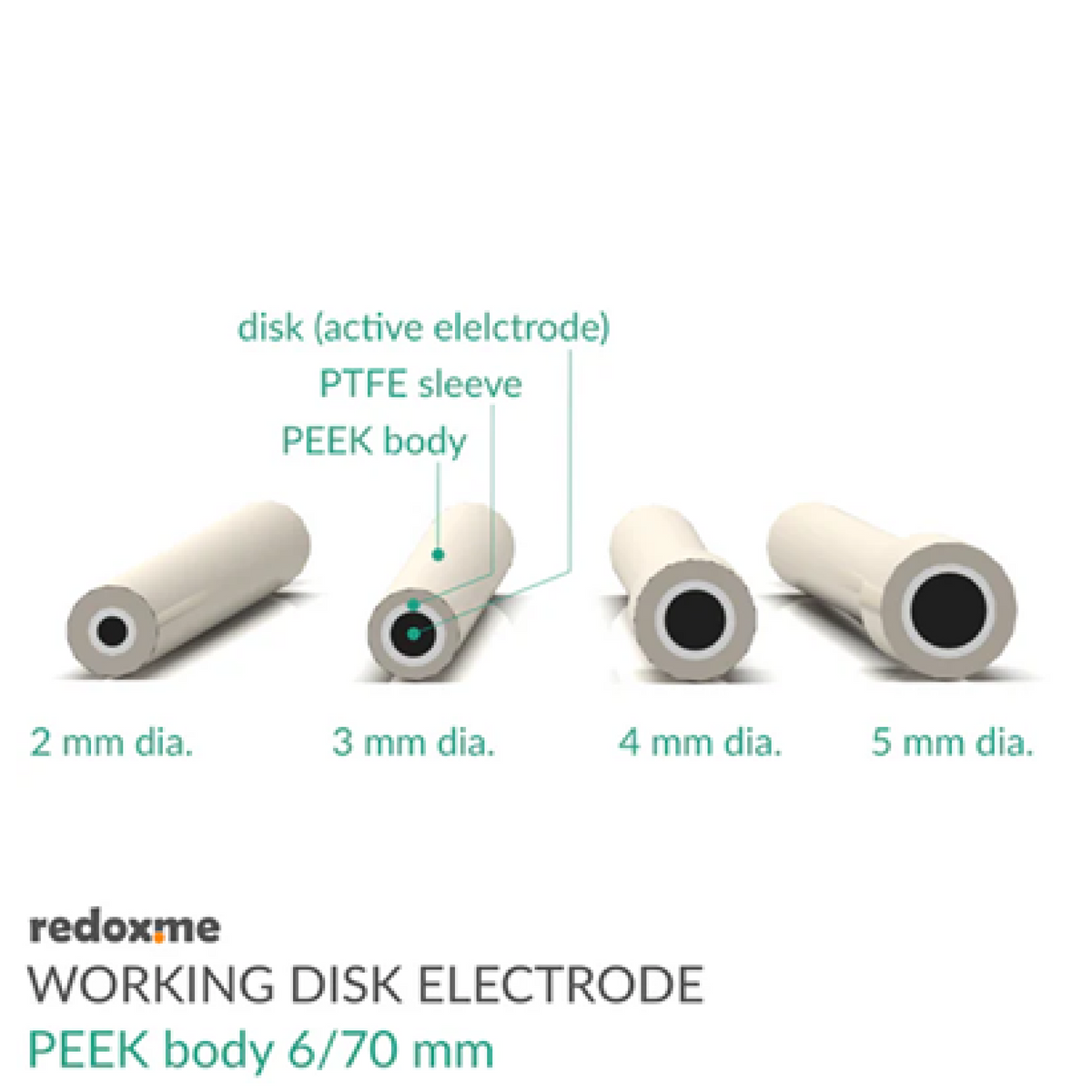 Titanium Working Disk Electrode 2mm Dia. - PEEK Body (Aqueous Compatible O-ring Included) - Electrochemical Products - Redox.me - MSE Supplies