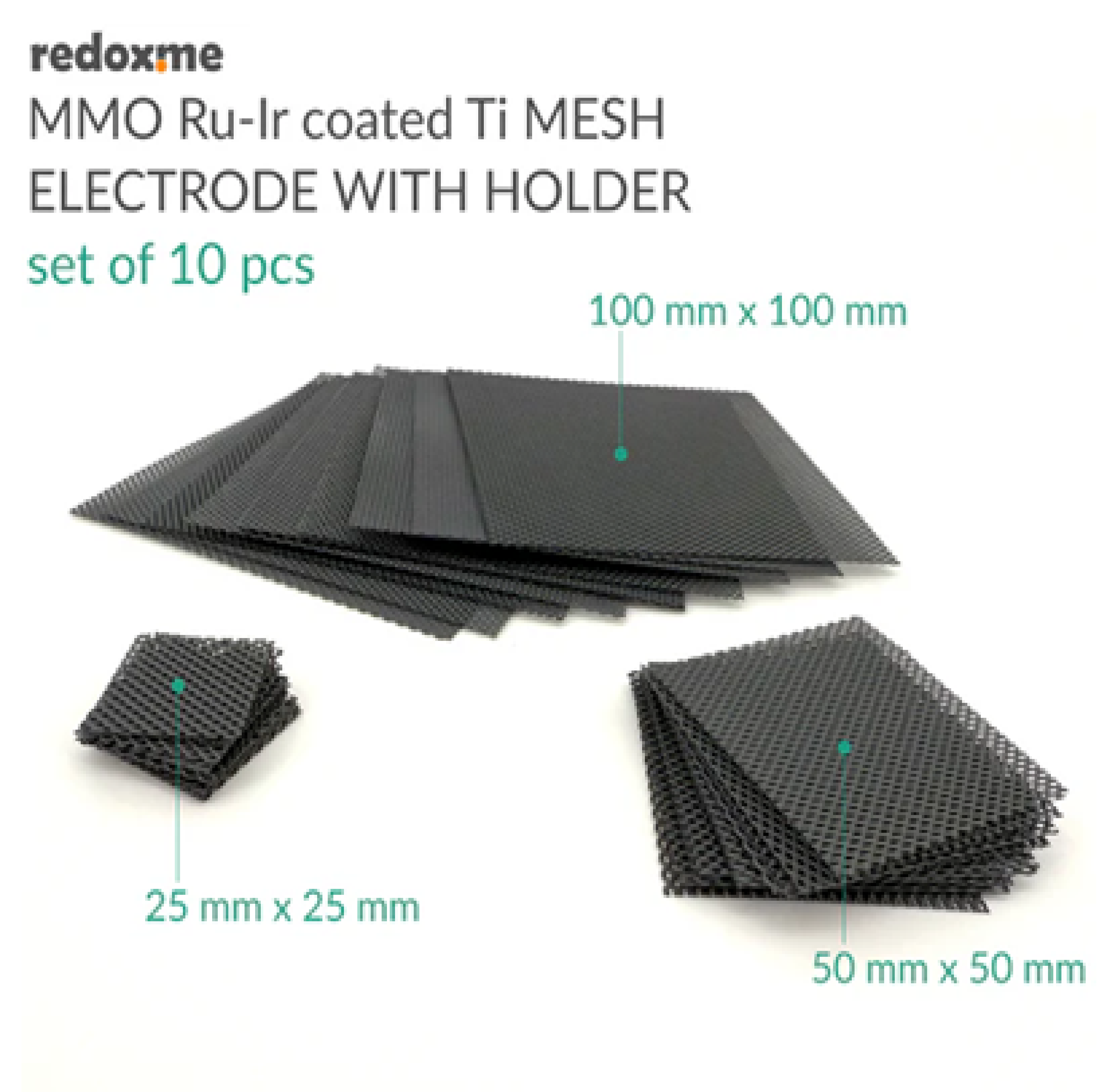 50mm x 50mm Mixed Metal Oxide Ruthenium-Iridium Coated Titanium Mesh Electrode- Set of 10 pcs - Electrochemical Products - Redox.me - MSE Supplies
