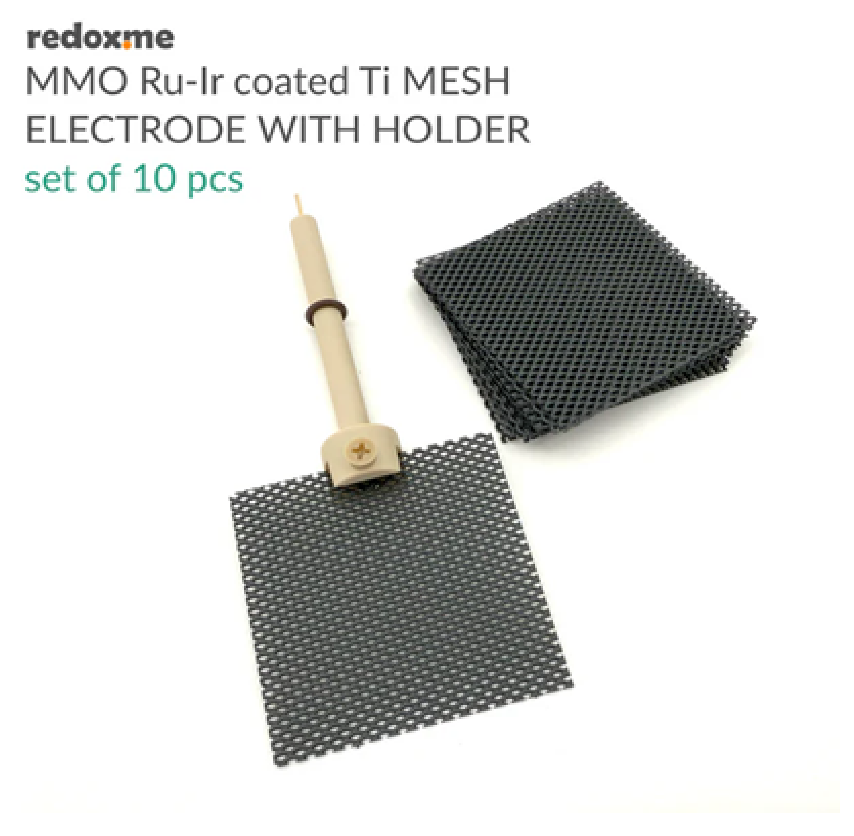 25mm x 25mm Mixed Metal Oxide Ruthenium-Iridium Coated Titanium Mesh Electrode with Aqueous Compatible Holder - Set of 10 pcs - Electrochemical Products - Redox.me - MSE Supplies