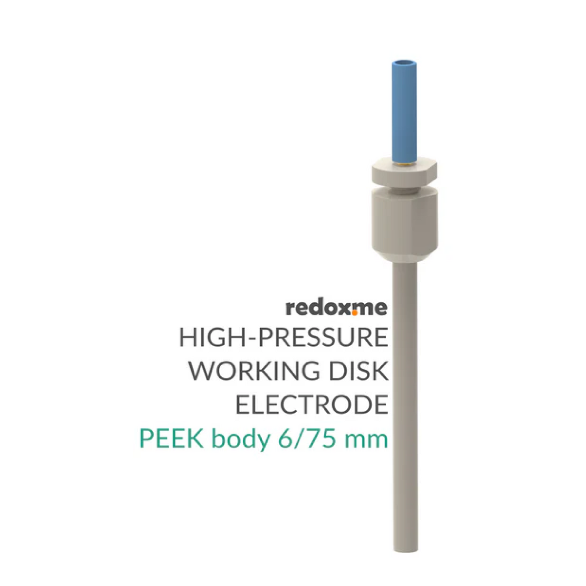 2 mm Dia. Titanium High-Pressure Working Disk Electrode- PEEK body 6/75mm - Electrochemical Products - Redox.me - MSE Supplies