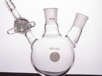 MSE PRO Glass Stopcock Two-mouth Reaction Bottle, Capacity: 100ml, Main Mouth: 14/20, Side Mouth: 14/20 - MSE Supplies LLC