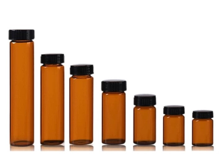 MSE PRO Brown Borosilicate Glass Vials with Polyethylene Cap and Liner, 25 Count, Laboratory Supplies, MSE Supplies LLC, MSE Supplies