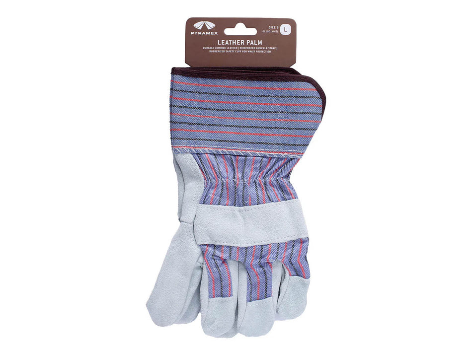 PYRAMEX Leather Palm GL1001WHT - Cowhide Safety Cuff Gloves, PK of 12 - MSE Supplies LLC