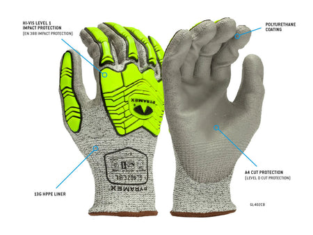 PYRAMEX Dipped GL402CB - Polyurethane A4 Cut Level 1 Impact Gloves, PK of 12 - MSE Supplies LLC