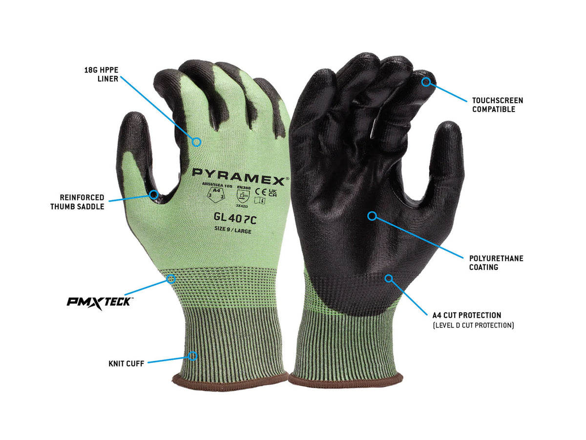 PYRAMEX Dipped GL407C - Polyurethane A4 Cut Gloves, PK of 12 - MSE Supplies LLC
