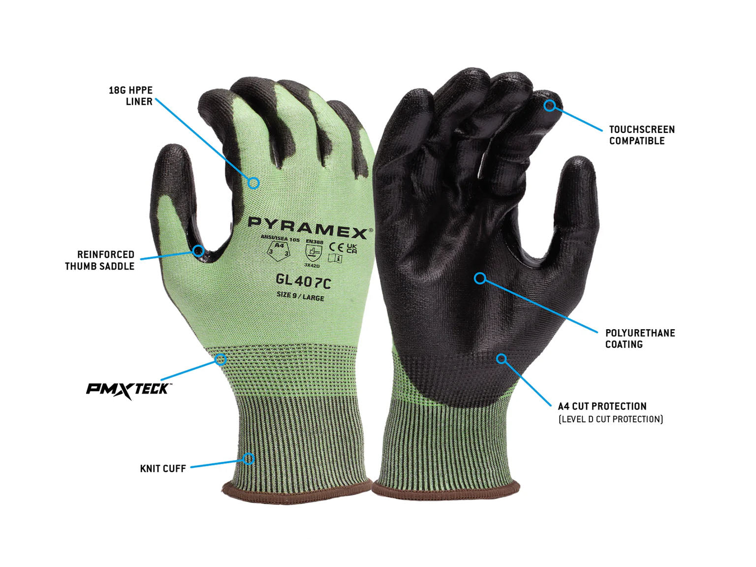 PYRAMEX Dipped GL407C - Polyurethane A4 Cut Gloves, PK of 12 - MSE Supplies LLC
