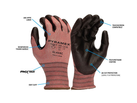 PYRAMEX Dipped GL408C - Polyurethane A6 Cut Gloves, PK of 12 - MSE Supplies LLC