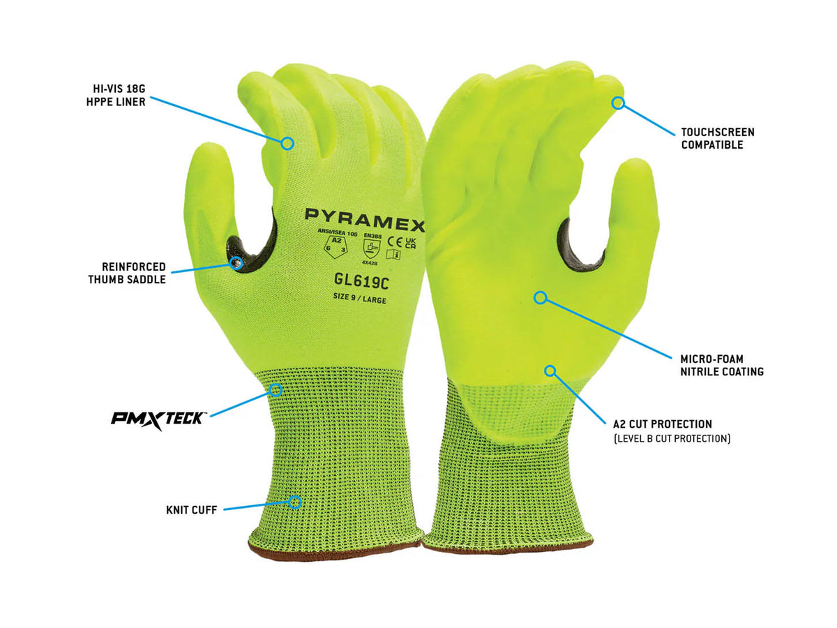 PYRAMEX Dipped GL619C - Micro-Foam Nitrile A2 Cut Gloves, PK of 12 - MSE Supplies LLC