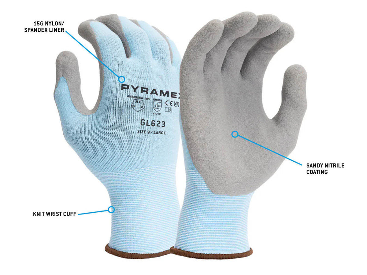PYRAMEX Dipped GL623 - Sandy Nitrile Dipped Gloves, PK of 12 - MSE Supplies LLC