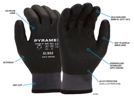 PYRAMEX Dipped GL902 - Insulated HPT A2 Cut Gloves, PK of 12 - MSE Supplies LLC