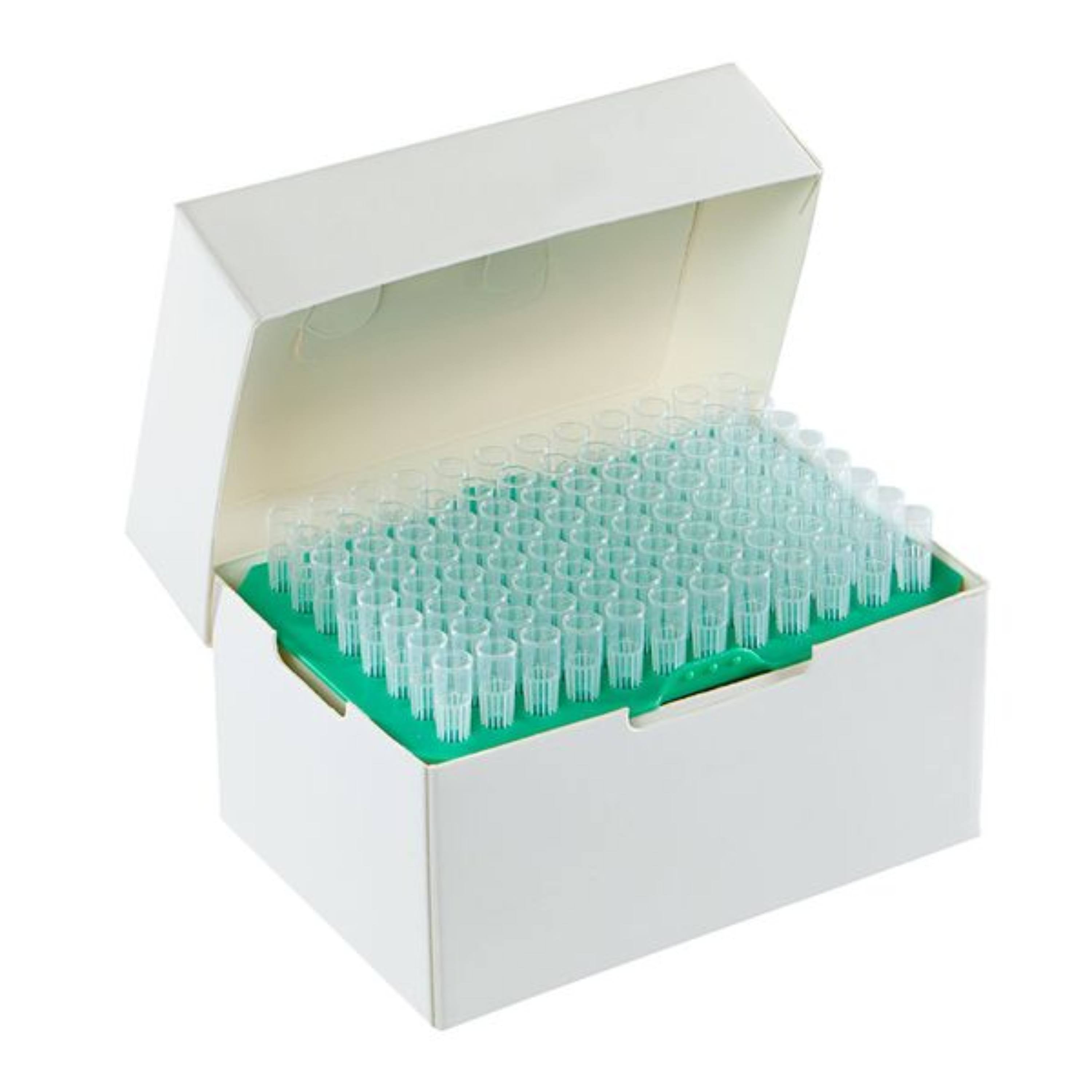 Globe Scientific Posistop Pipette Tip, 200ul, Sterile green rack, Graduated, 96/Rack