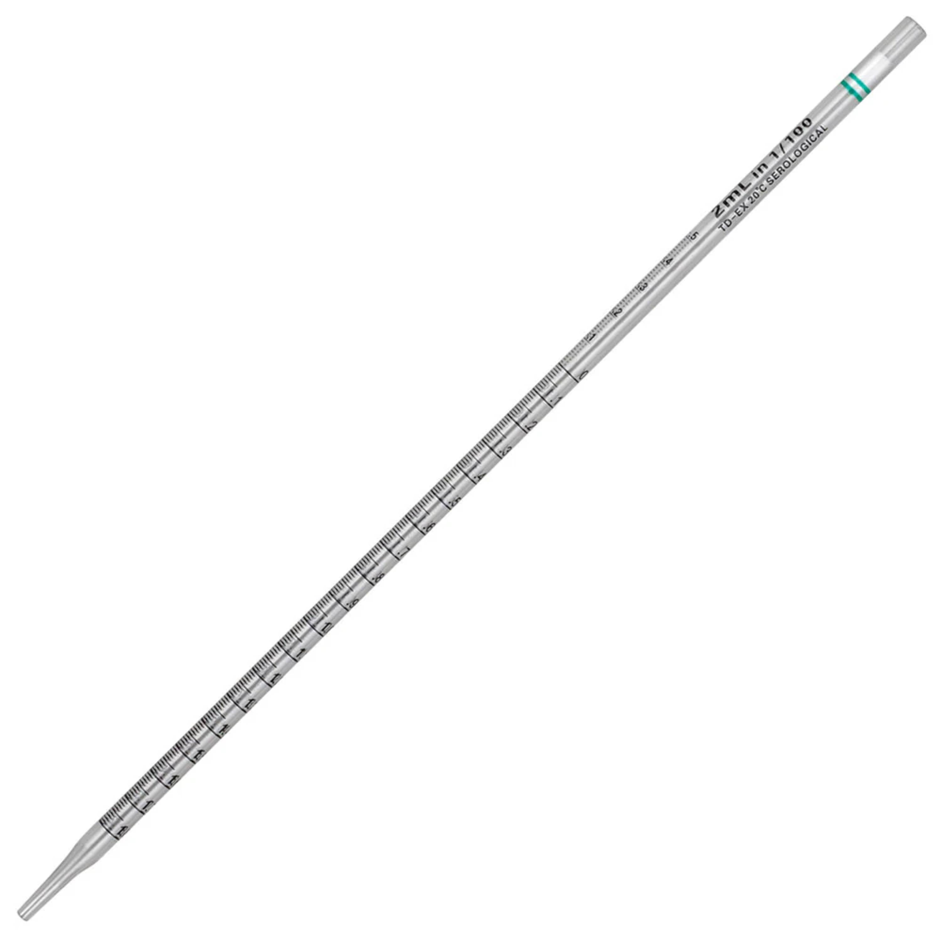 Globe Scientific Serological Pipette, 2ml1/Pk, 100/Bag, Green, PS, Sterile, Dispenser Box