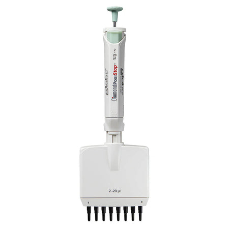 Globe Scientific Pipette, Diamond Posistop,  Autoclavable, 8 Channel, 2-20ul, Red