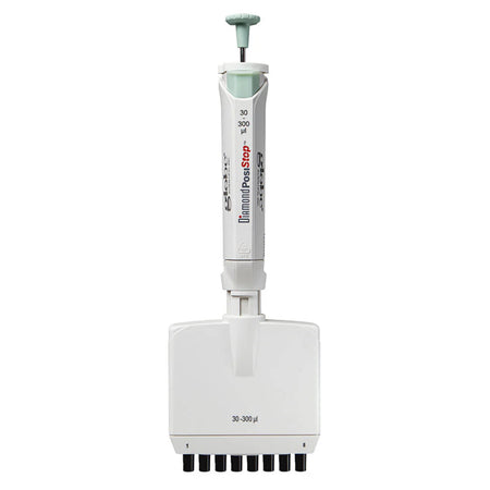 Globe Scientific Pipette, Diamond Posistop,  Autoclavable, 8 Channel, 30-300ul,Yellow