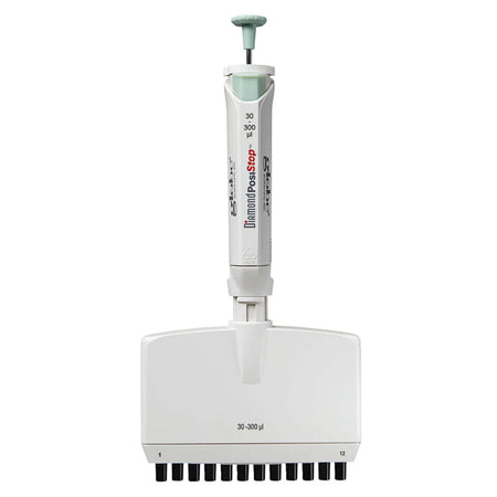 Globe Scientific Pipette, Diamond Posistop,  Autoclavable,12-Channel,30-300ul, Yellow