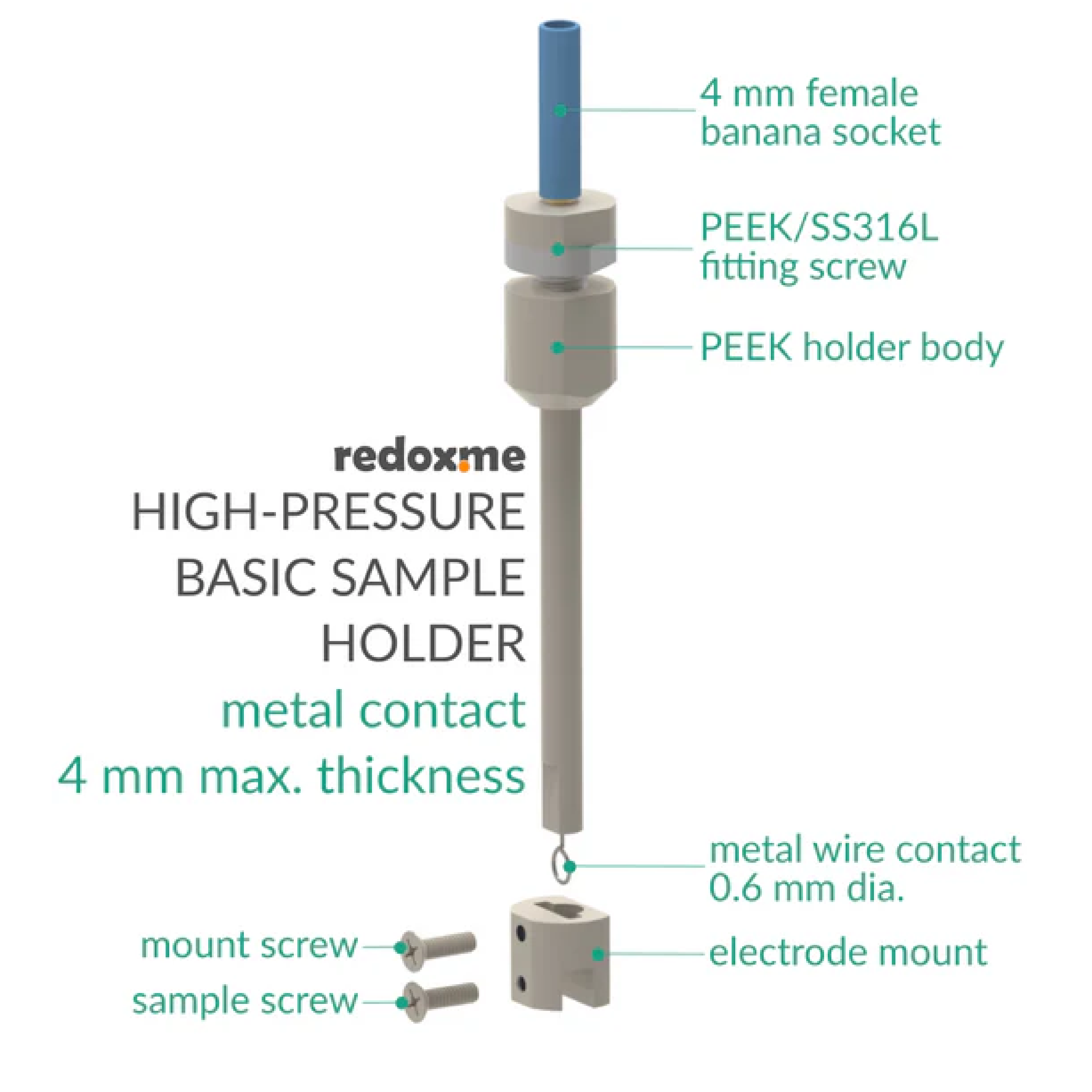 High-Pressure Basic Sample Holder - Tantalum contact, 4 mm max. sample thickness - Electrochemical Products - Redox.me - MSE Supplies