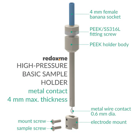 High-Pressure Basic Sample Holder - Stainless Steel 316L contact, 4 mm max. sample thickness - Electrochemical Products - Redox.me - MSE Supplies