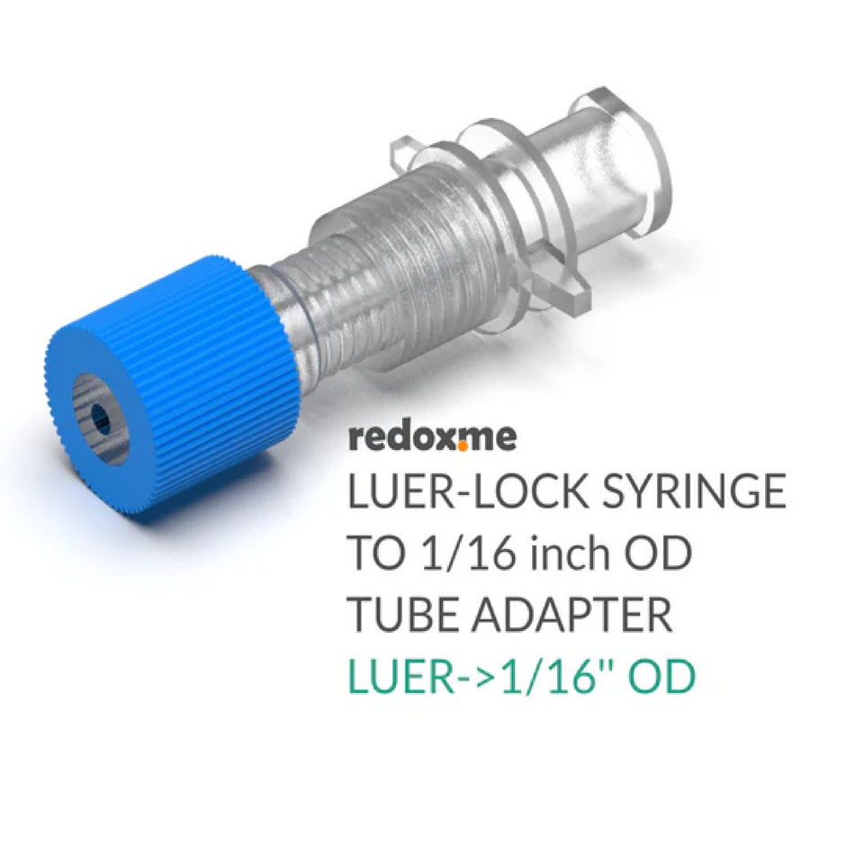 LUER-LOCK syringe to 1/16 inch OD tube adapter - Electrochemical Products - Redox.me - MSE Supplies