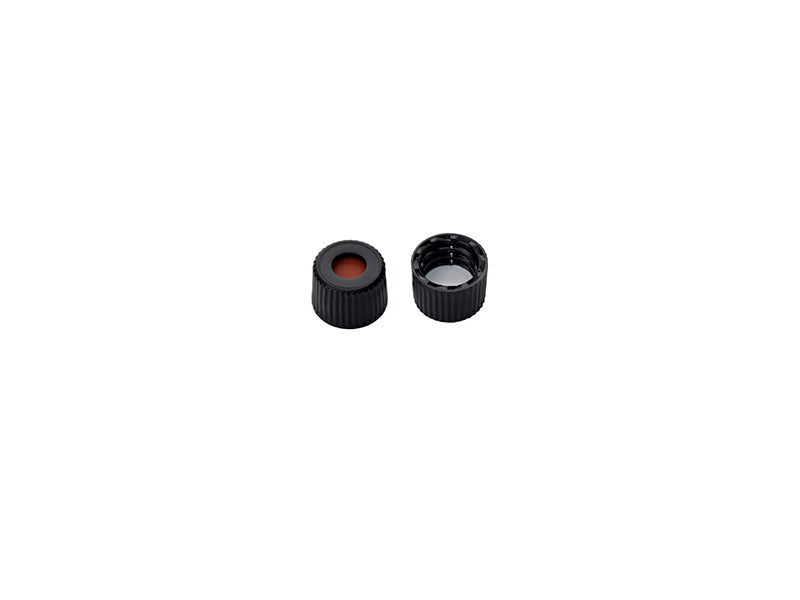 MSE PRO 8mm Black Screw Caps with Pre-Slit Red Silicone/PTFE Liner - MSE Supplies LLC