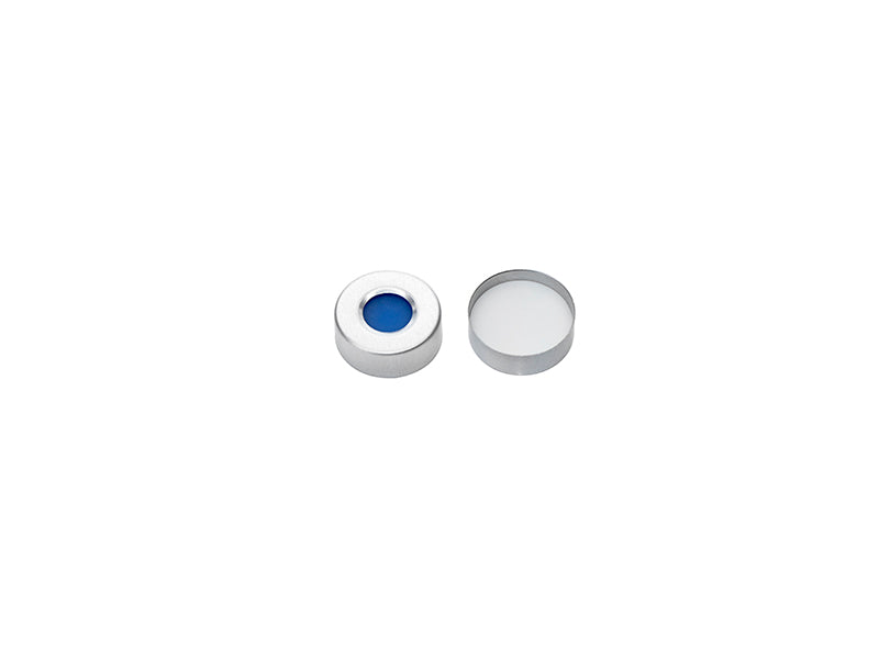 MSE PRO Sliver Open-Top Aluminium Cap with White PTFE/Blue Silicone Septa, Φ20mm 100 pcs/pk - MSE Supplies LLC