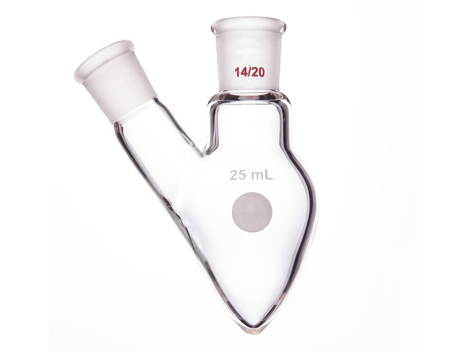 MSE PRO Two-Mouthed Chicken Heart Bottle, Middle Grinding Mouth: 14/20, Side Grinding Mouth: 14/20, 25mL