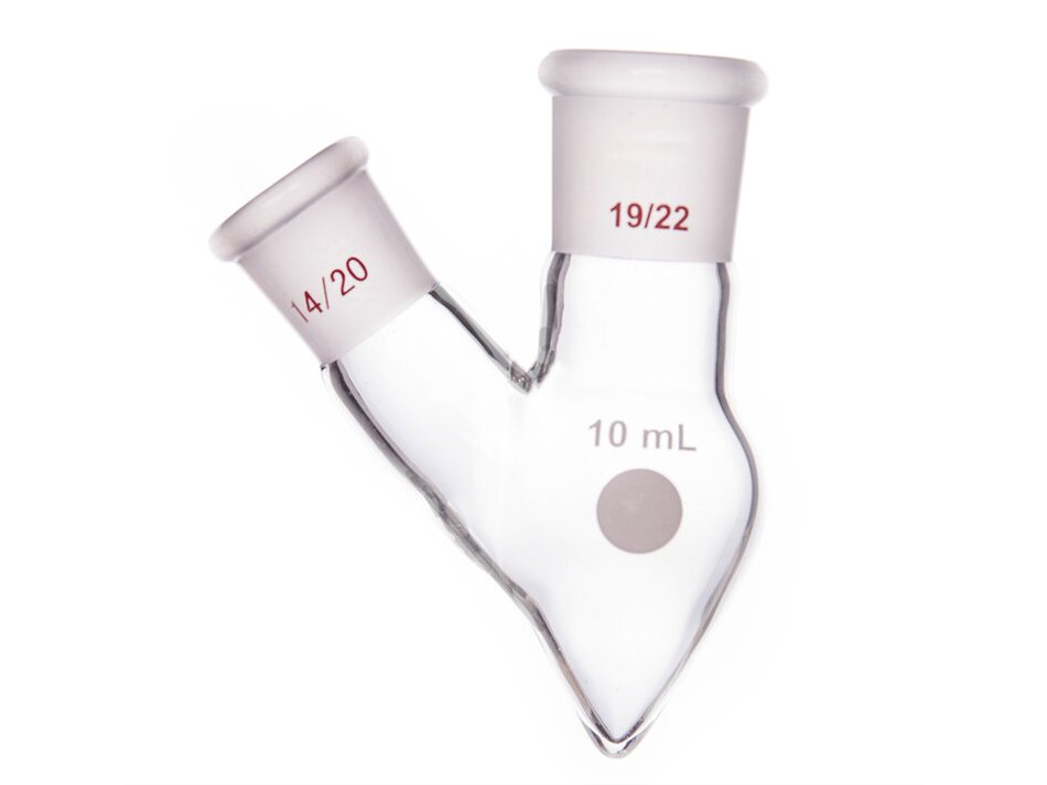 MSE PRO Two-Mouthed Chicken Heart Bottle, Middle Grinding Mouth: 19/22, Side Grinding Mouth: 14/20, 10mL