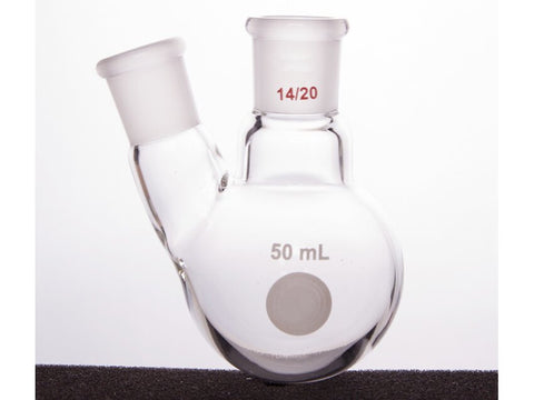 MSE PRO Thick Wall Slanted Two-Mouth Bottle, High Strength, Middle Grinding Mouth: 14/20, Side Grinding Mouth: 14/20, 50mL