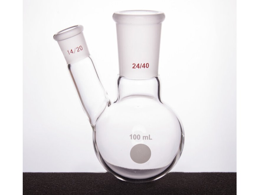 MSE PRO Thick Wall Slanted Two-Mouth Bottle, High Strength, Middle Grinding Mouth: 24/40, Side Grinding Mouth: 14/20, 100mL