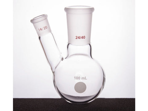 MSE PRO Thick Wall Slanted Two-Mouth Bottle, High Strength, Middle Grinding Mouth: 24/40, Side Grinding Mouth: 14/20, 100mL