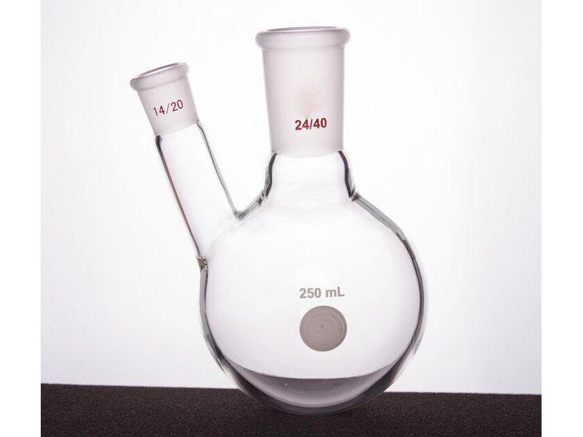 MSE PRO Thick Wall Slanted Two-Mouth Bottle, High Strength, Middle Grinding Mouth: 24/40, Side Grinding Mouth: 14/20, 250mL